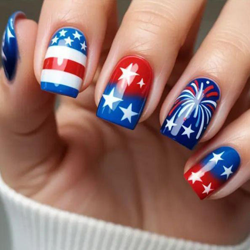 Artificial nails in patriotic star and stripe design Bowlift