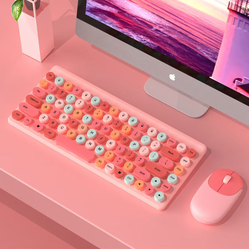 Retro Round-Key Wireless Keyboard and Mouse Set Bowlift