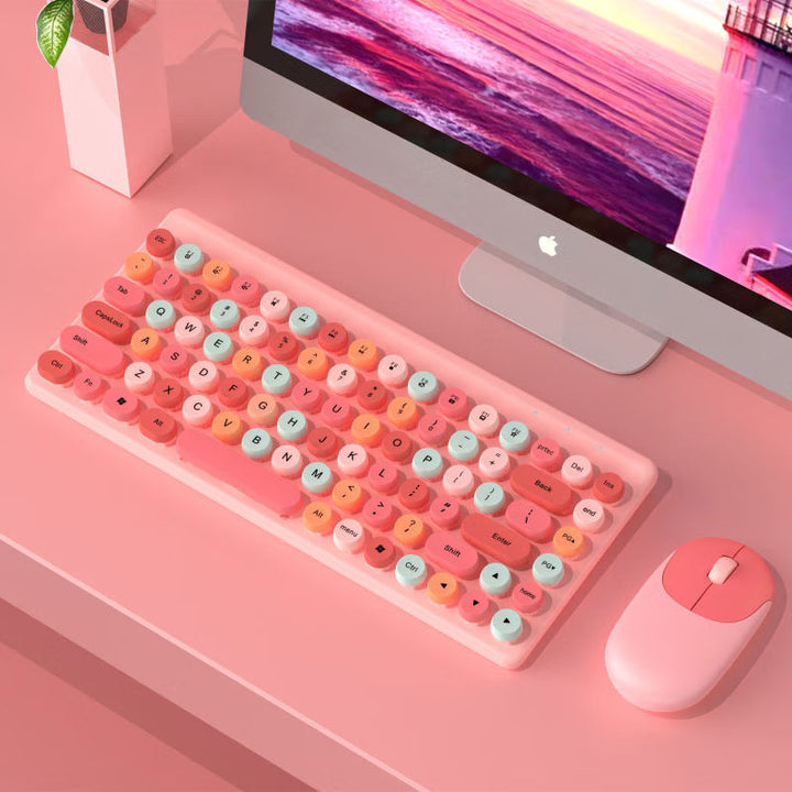 Retro Round-Key Wireless Keyboard and Mouse Set Bowlift