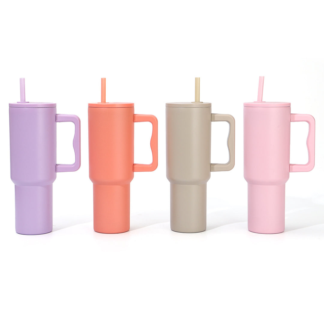 Double-Wall Insulated Travel Tumbler With Ergonomic Handle And Removable Straw