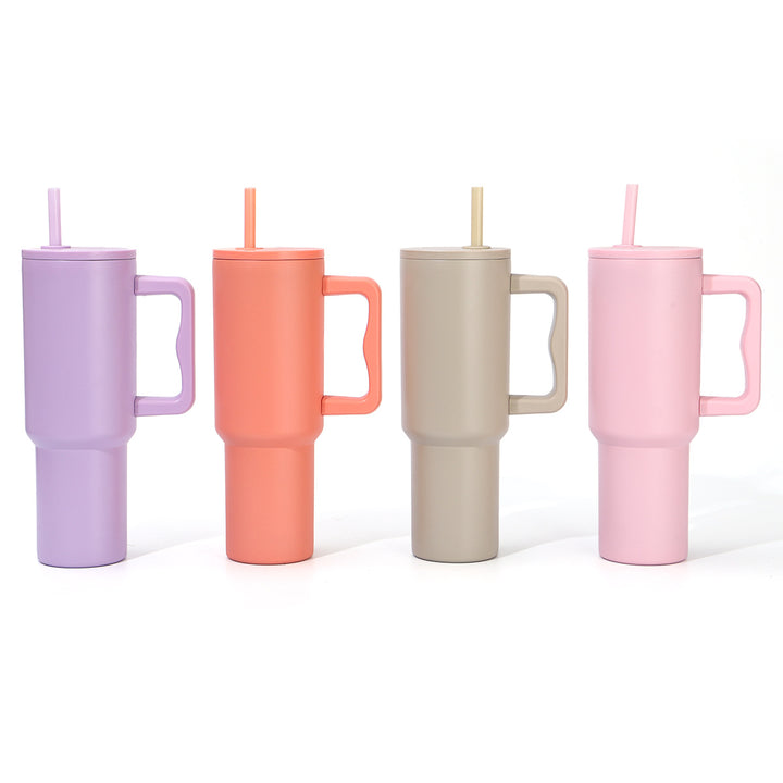 Double-Wall Insulated Travel Tumbler With Ergonomic Handle And Removable Straw