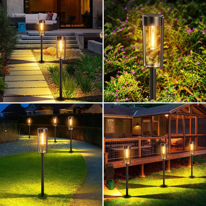 Weatherproof Outdoor Solar Pathway Lantern with Vintage Filament Bulb Effect and Heavy Duty Ground Stake Bowlift