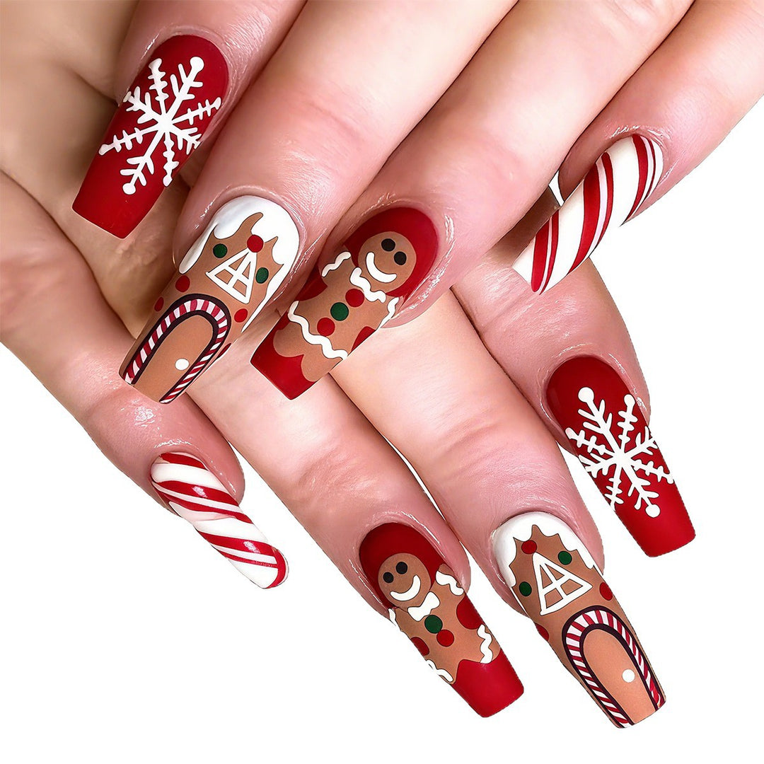 Festive artificial nails with Christmas design Bowlift