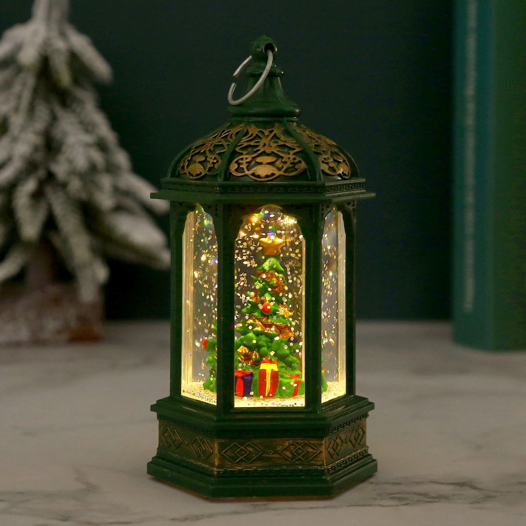 Nostalgic Christmas lantern with moving Santa Claus Bowlift