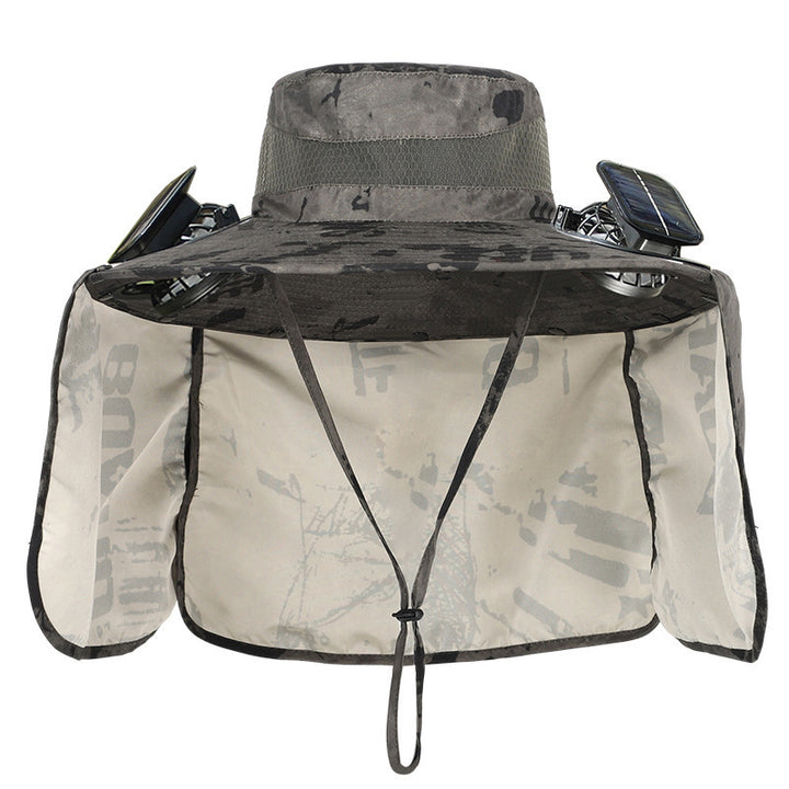 Sun hat with neck protection and integrated solar-powered dual fans Bowlift