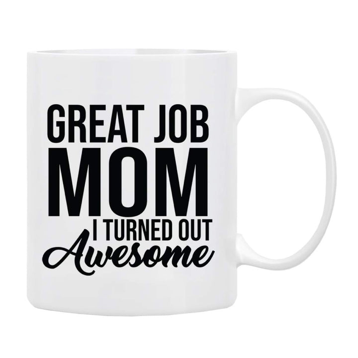 Large Dishwasher-Safe Stoneware Statement Coffee Mug With Oversized C-Handle And Humorous "Great Job Mom" Typographic Print