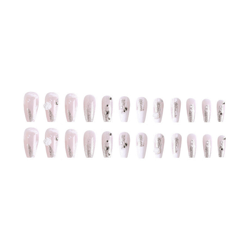 Acrylic nail set with elegant 3D flower and glitter decorations Bowlift