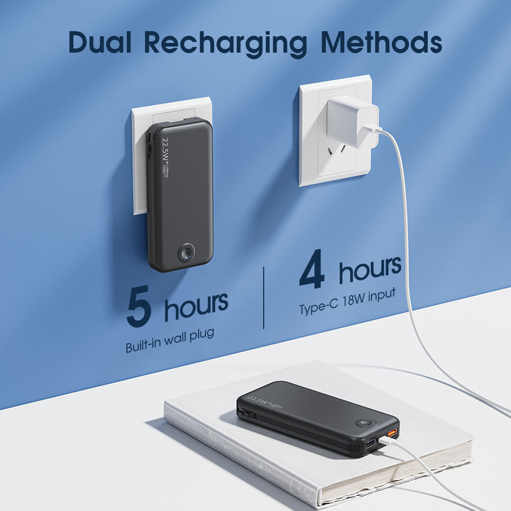 Power bank with integrated wall plug and fast charging Type-C function Bowlift