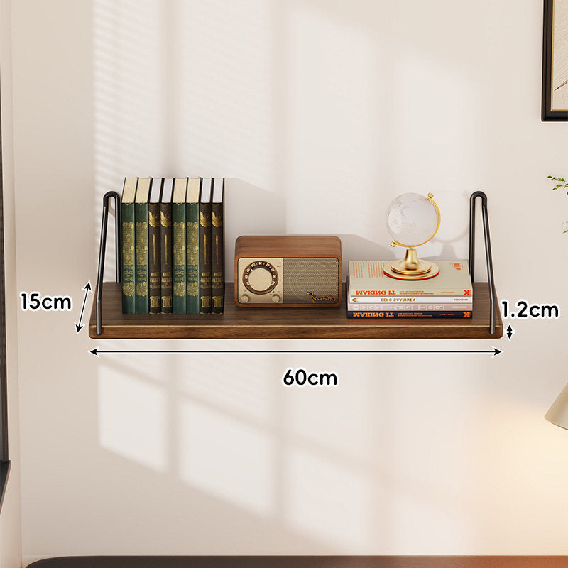Compact Wall-Mounted Floating Shelf with Slim Metal Side Brackets