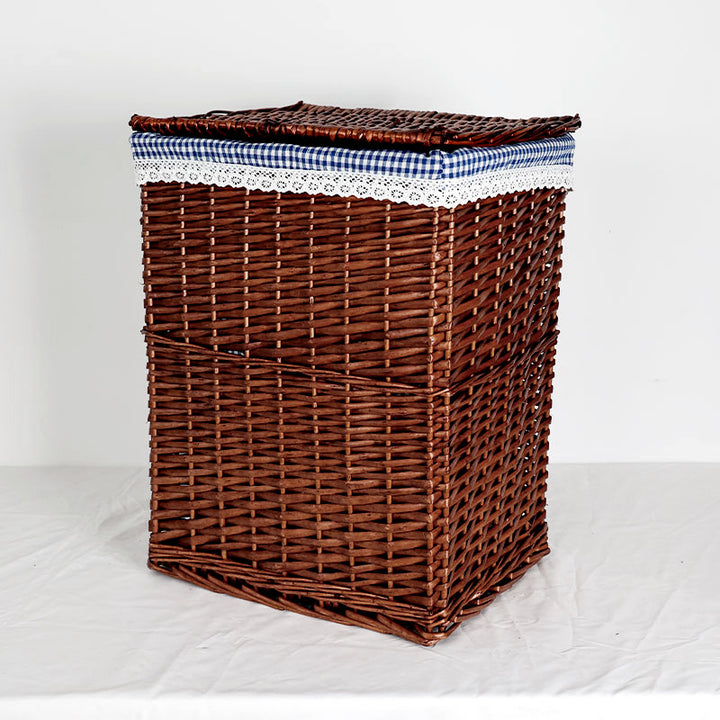 Women's laundry basket with decorative fabric cover and practical lid Bowlift