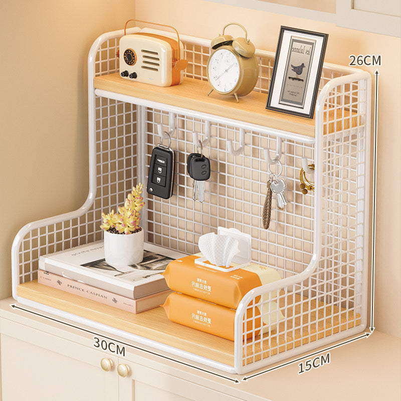 Wall-Mounted Double-Shelf Organizer with Hooks Bowlift