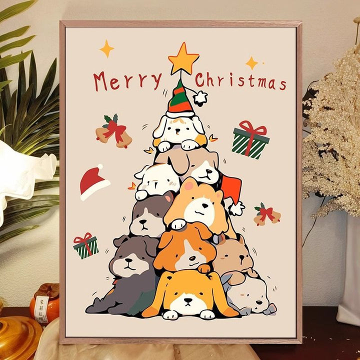 Whimsical Cat-Themed Holiday Canvas Art Print Bowlift