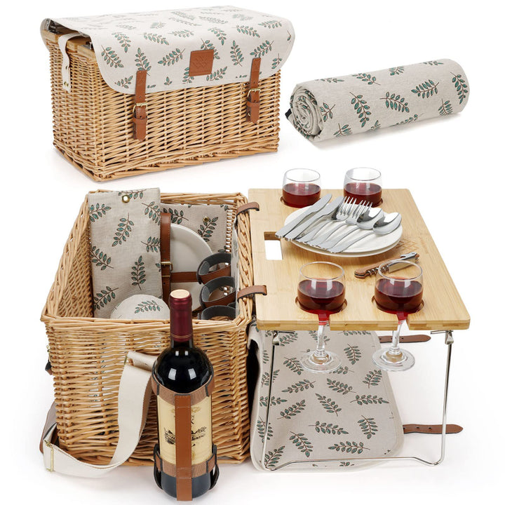 Elegant Wicker Picnic Basket with Insulated Compartment Bowlift