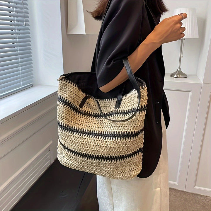 Handmade beach bag with striking leather handles Bowlift