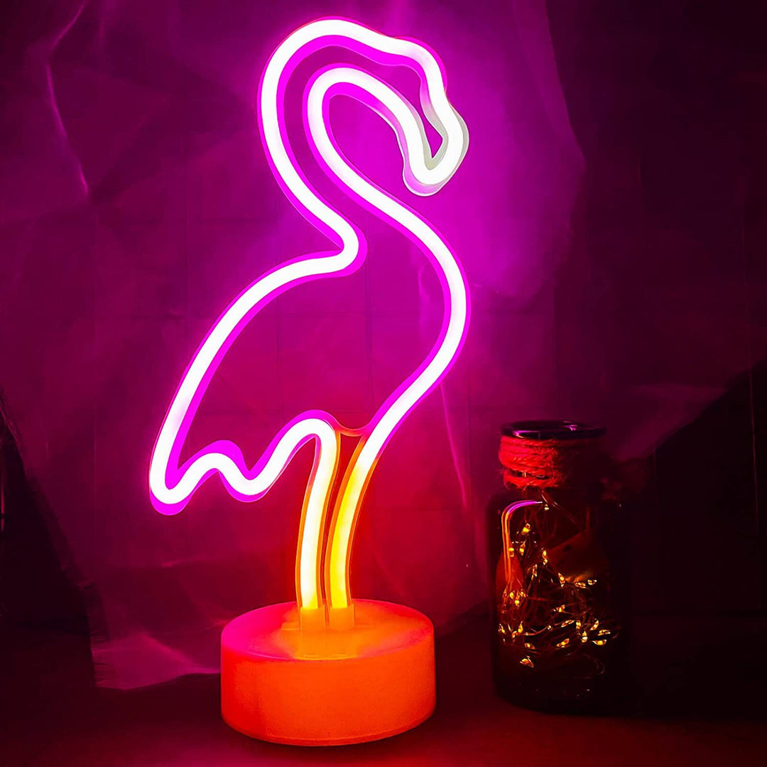 Flamingo shaped LED neon accent lamp with USB-powered acrylic base Bowlift