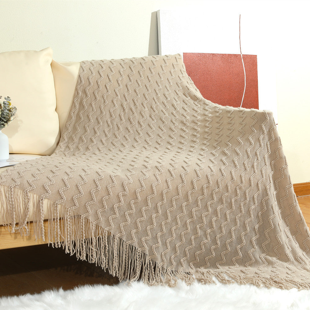 Textured Woven Throw Blanket with Fringe Bowlift