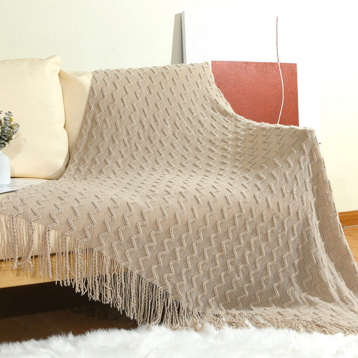 Textured Woven Throw Blanket with Fringe Bowlift