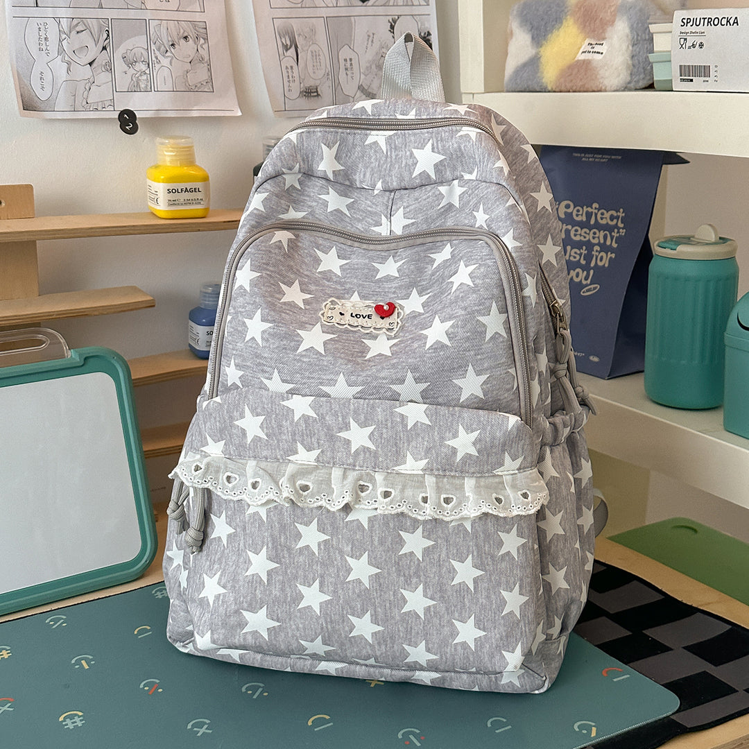 Trendy Star-Print School Backpack Bowlift