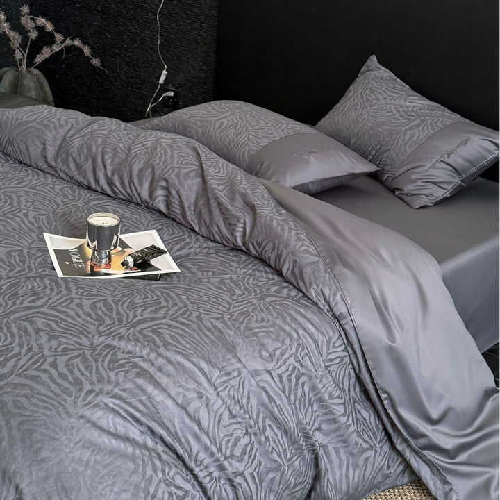 Cotton satin duvet cover set with subtle zebra jacquard texture Bowlift