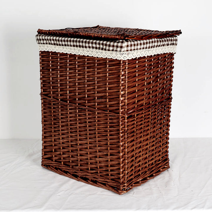 Women's laundry basket with decorative fabric cover and practical lid Bowlift