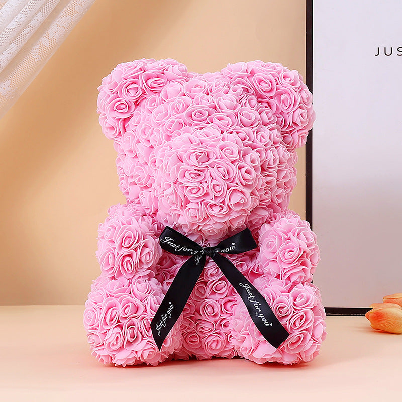 Handcrafted Rose-Foam Teddy Bear Gift Sculpture With Heart Accent
