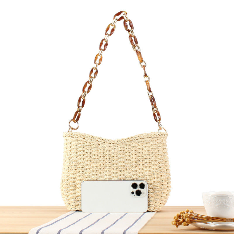 Fashionable straw bag with chain strap Bowlift