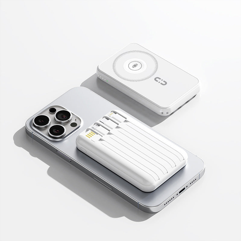 Compact power bank with integrated charging cable and fast charging function Bowlift