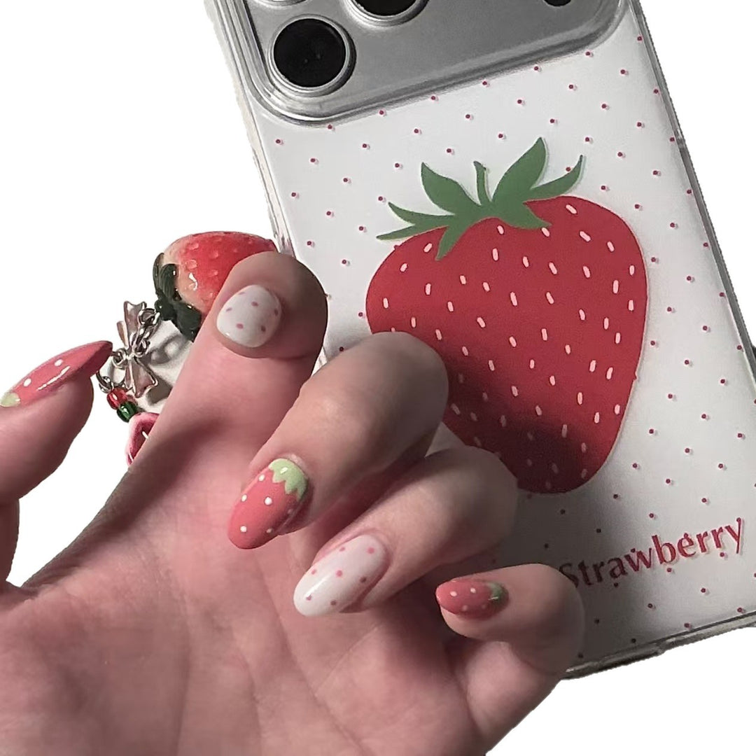 Strawberry-Themed Acrylic Nail Extensions