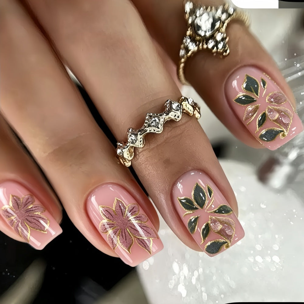 Artificial nails with romantic floral design Bowlift