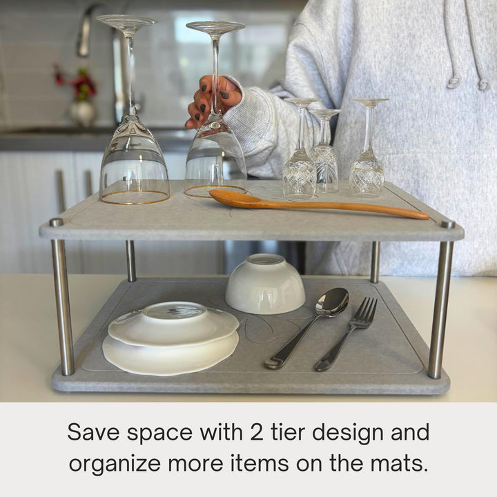 Two-Tier Stone Dish Drying Rack Bowlift