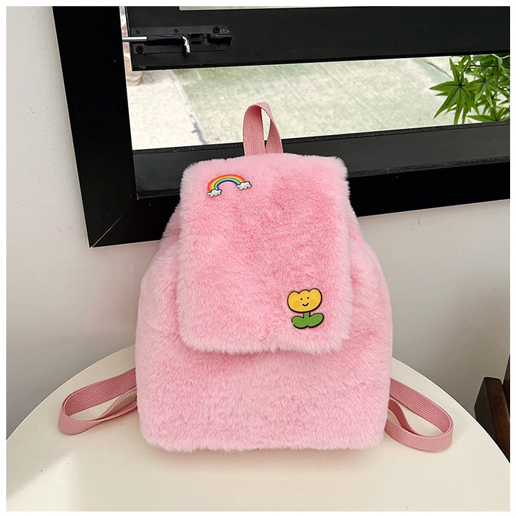 Plush Backpack with Colorful Appliqués Bowlift