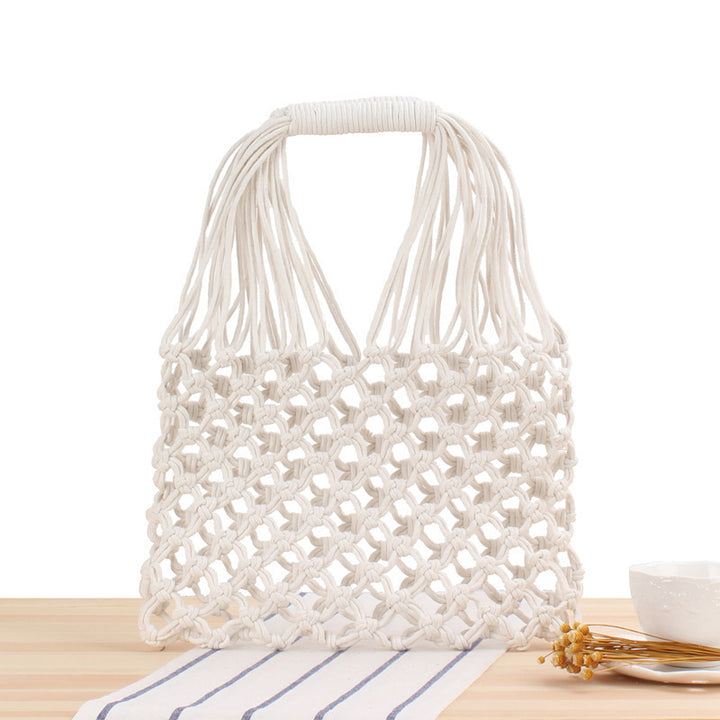 Handmade mesh tote bag with ergonomic carrying handle Bowlift