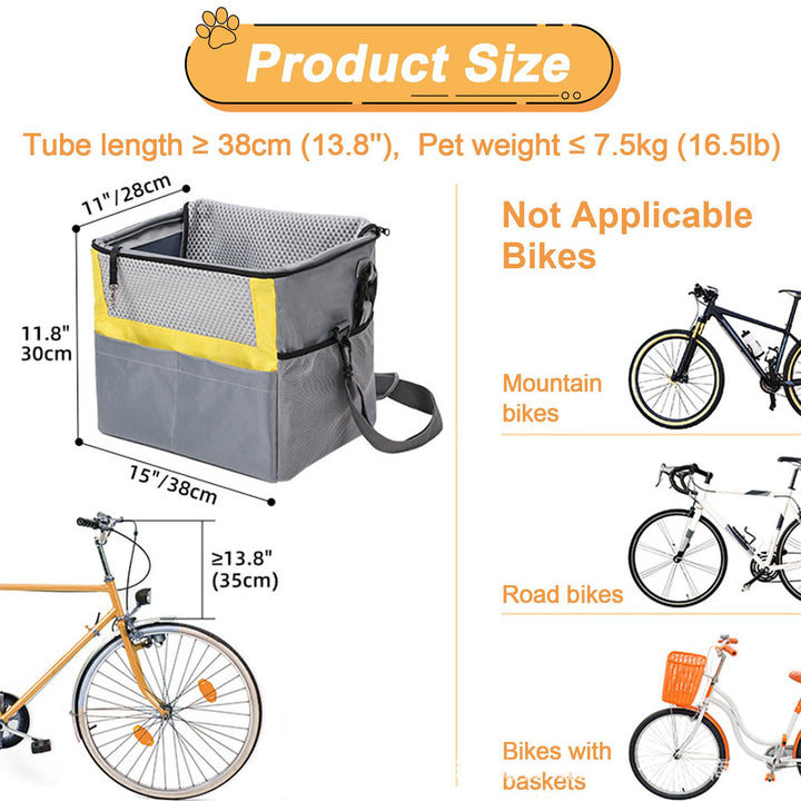 Padded Front Bicycle Pet Carrier Basket with Safety Leash and Reflective Trim Bowlift
