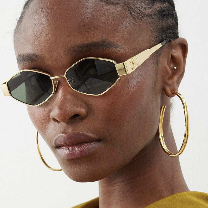 Ladies fashionable hexagonal sunglasses with protective lenses and stylish metal frame Bowlift