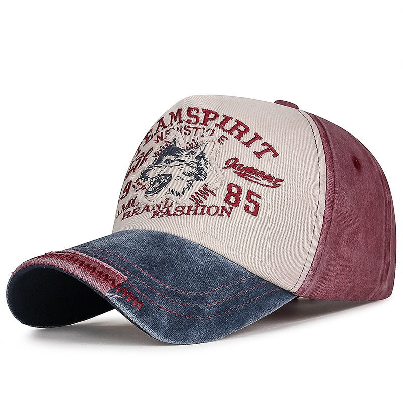 Men's Vintage-Inspired Embroidered Wolf Cap Bowlift