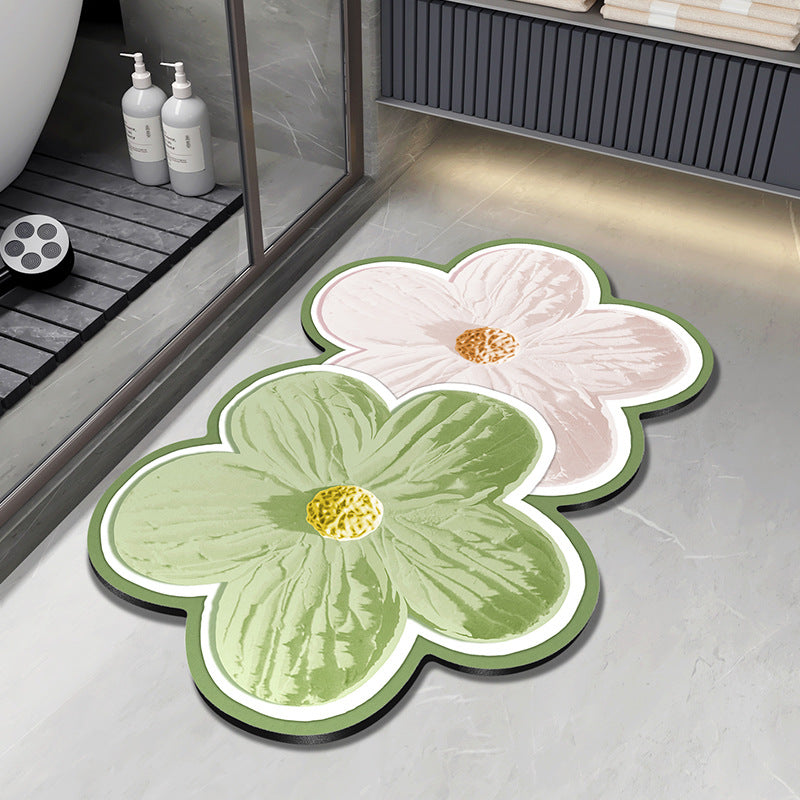Floral Design Plush Bath Mat Bowlift
