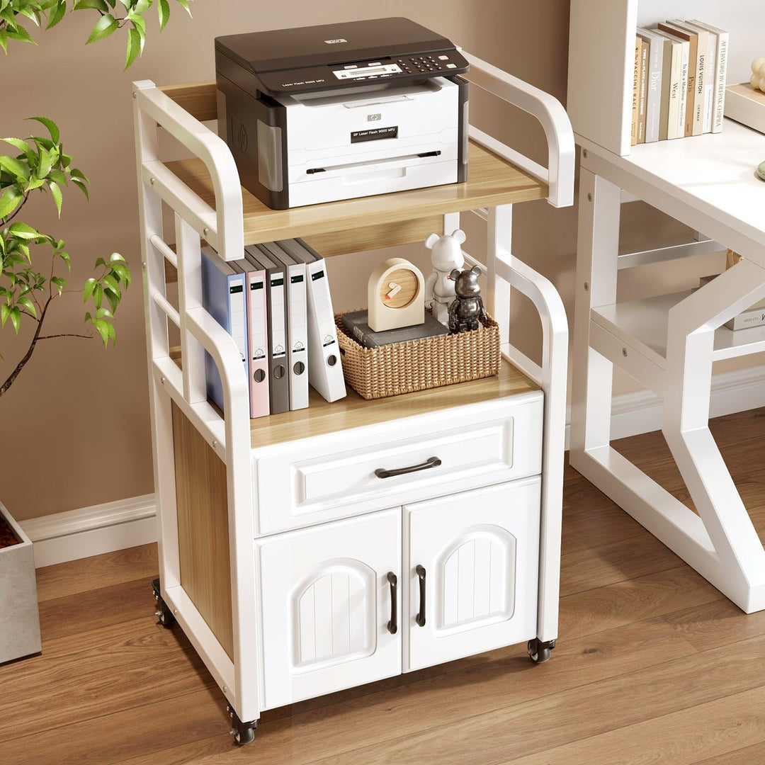 Multifunctional wooden cart with shelves and drawers Bowlift