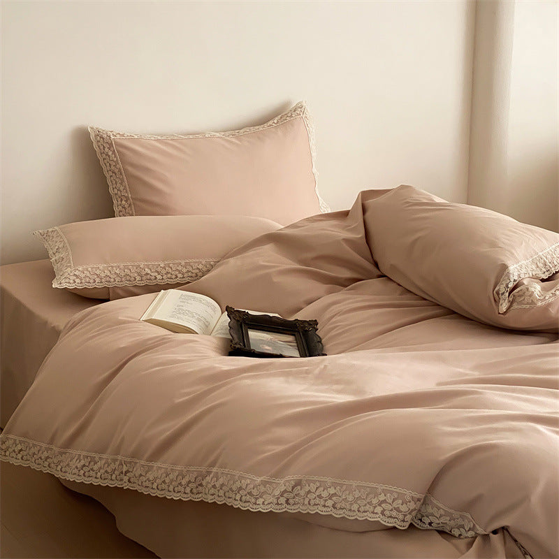 Luxurious satin bedding set with fine lace trim