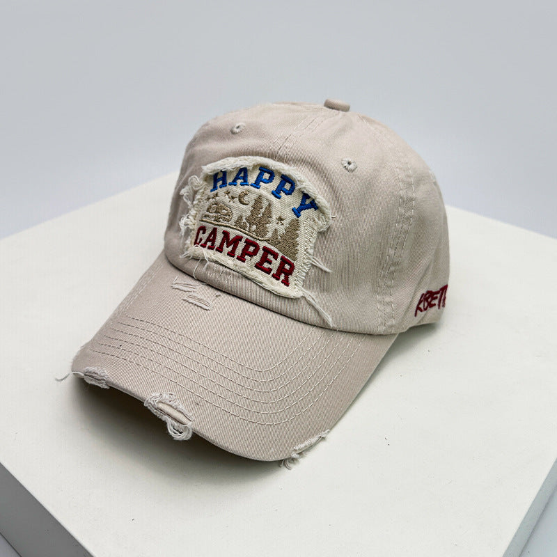 Men's Distressed Embroidered Camping Cap Bowlift