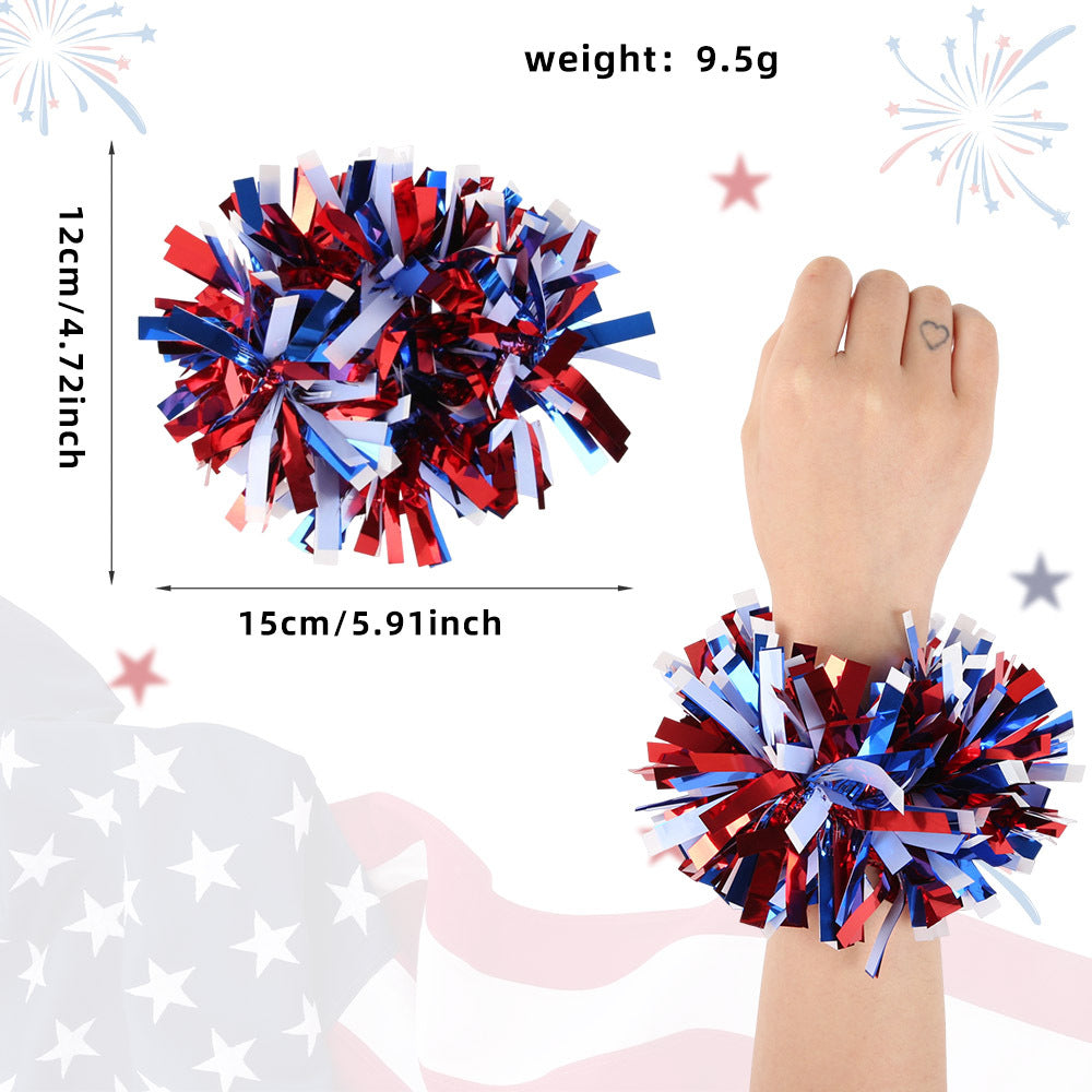 Independence Day festive tinsel pom-pom elastic wrist cuff Bowlift