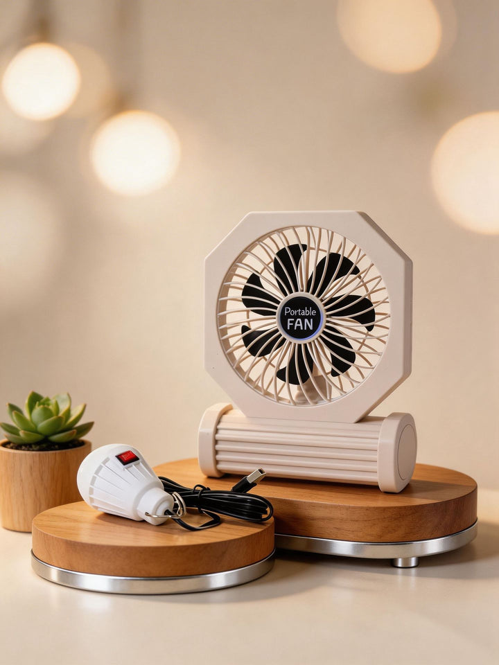 Ladies Portable Table Fan with USB Connection and an Elegant Wooden Base Bowlift