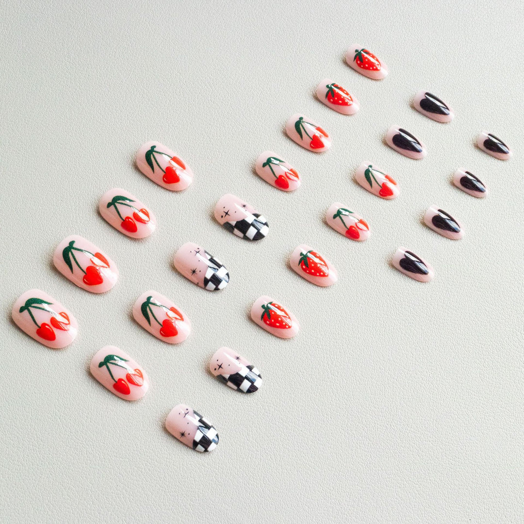 Artistic Floral and Checker Nail Art