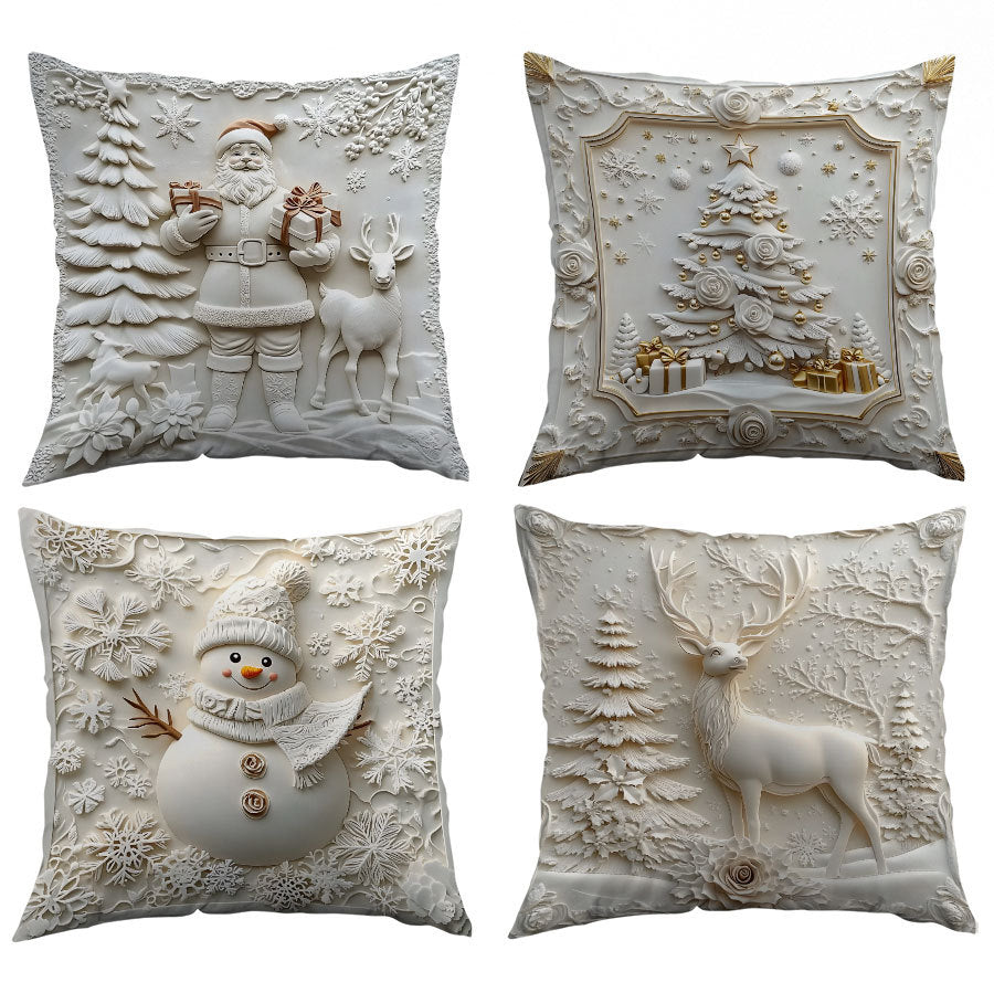 Ornate Embossed Baroque Christmas Throw Pillow Cover With Sculpted Relief And Metallic Accent Trim
