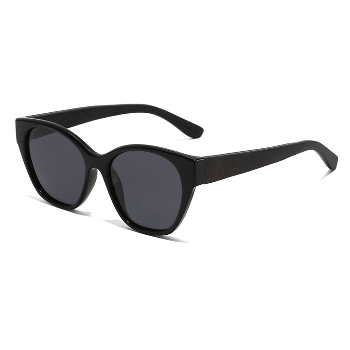 Rimless oversized cat eye polarized sunglasses with wood-effect temples Bowlift