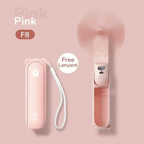 Unisex One Size Folding Rechargeable Portable Mini Fan with Integrated USB Power Bank and Lanyard Bowlift