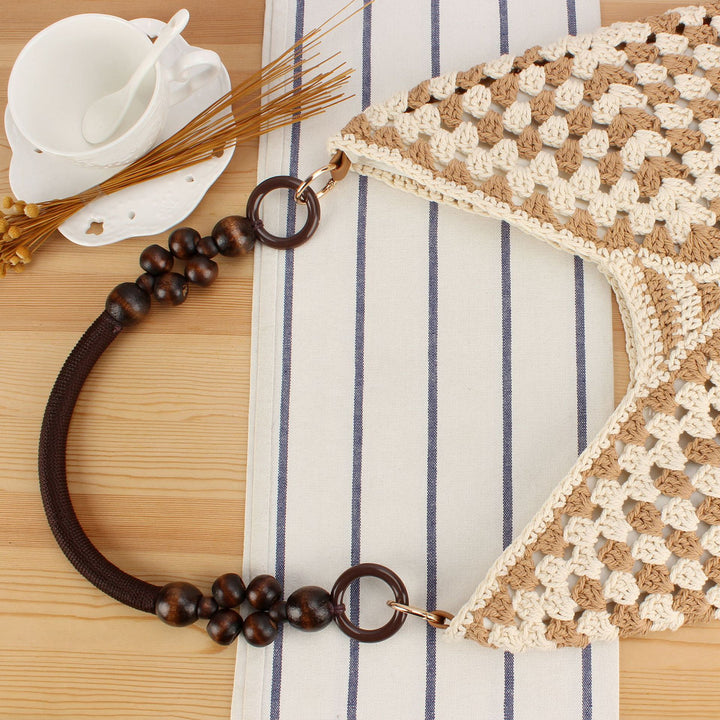 Handmade straw tote bag with elegant wooden handles Bowlift