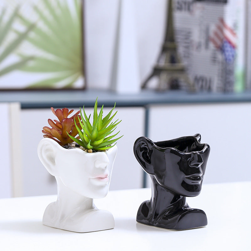 Artistic Head-Shaped Ceramic Succulent Planter Bowlift