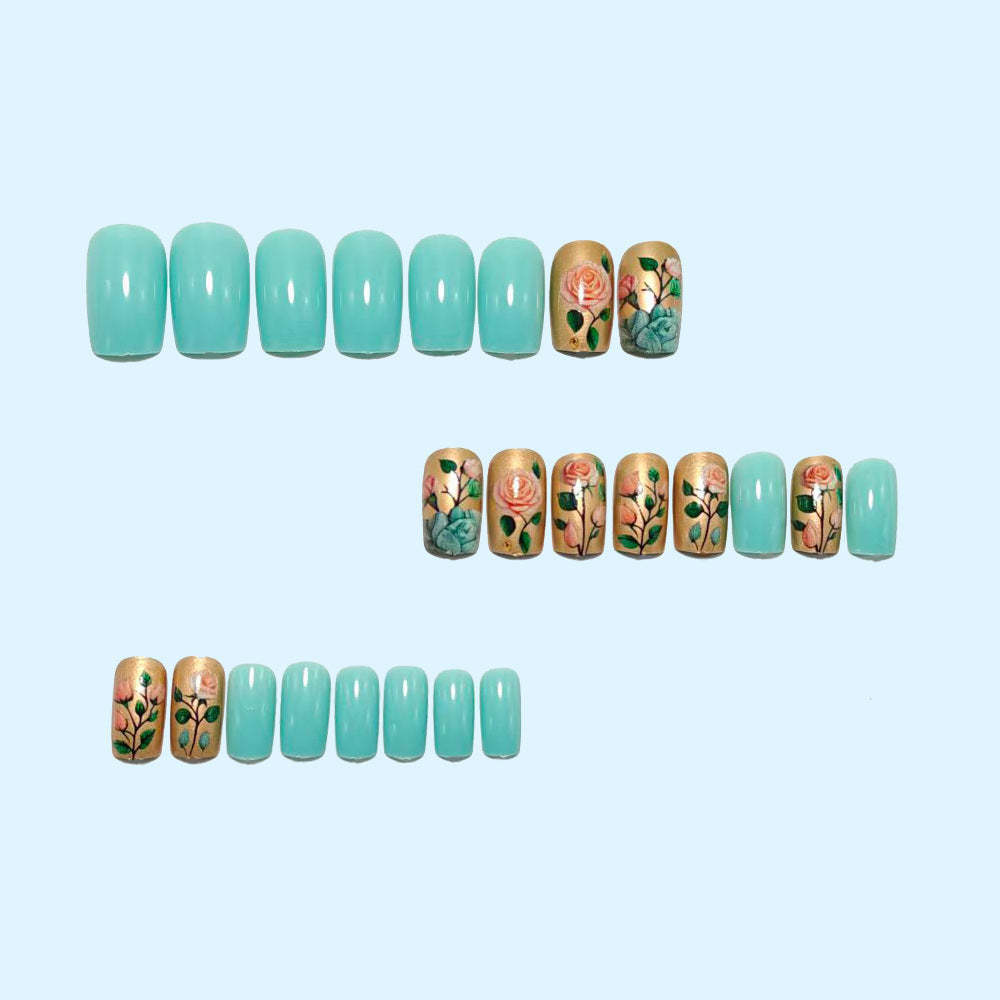 Artificial nails with floral 3D rose decor Bowlift