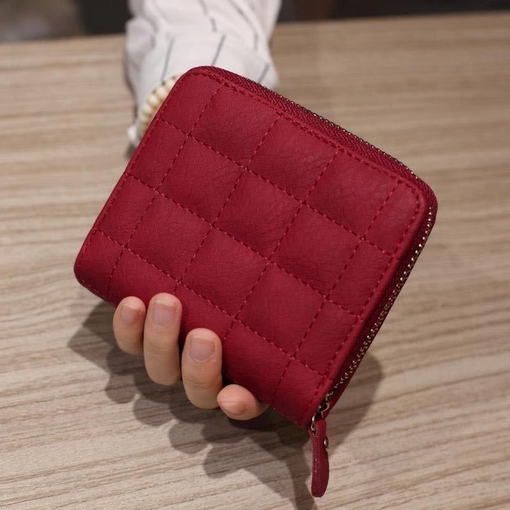 Quilted Textured Zip-Around Compact Wallet with Multiple Card Slots Bowlift