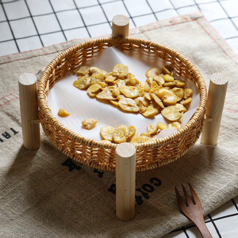 Handwoven Decorative Tabletop Basket with Wooden Legs Bowlift